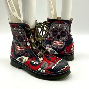 GOBY WOMEN SIZE 38 ANKLE BOOT SPADE SKULL SIDE ZIP COMBAT BOOT
